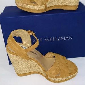 STUART WEITZMAN TAN SUEDE WEDGE SANDALS 7.5 NEW